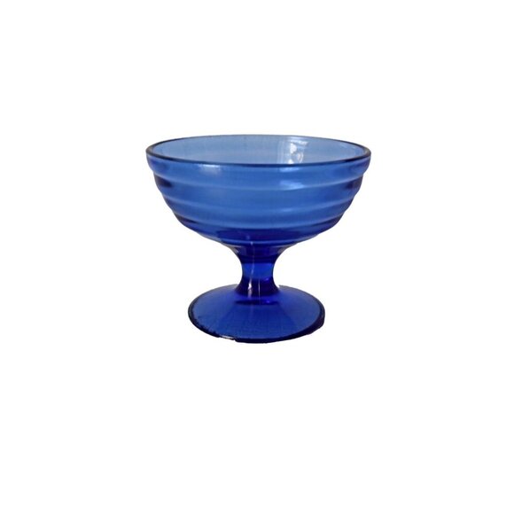 7 Piece Vintage Moderntone Blue Sherbet Set 1930's Dessert Dish Hazel Atlas - Picture 4 of 5
